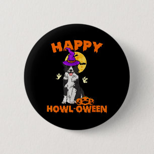 Schwarz-weißer Border Collie-Hexen-Hund glücklich Button