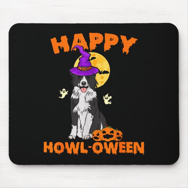 Schwarz-weißer Border Collie-Hexen-Hund glücklich Mousepad (Vorne)