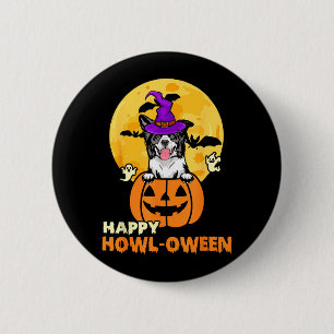 Schwarz-weißer Border Collie Hexenhund glücklich Button