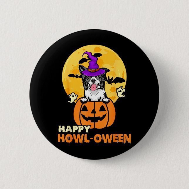 Schwarz-weißer Border Collie Hexenhund glücklich Button (Vorderseite)