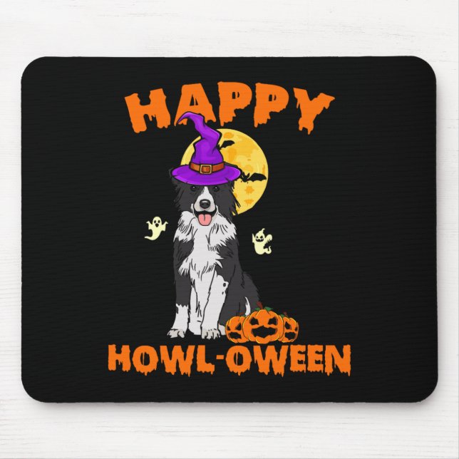Schwarz-weißer Border Collie-Hexenhund glücklich Mousepad (Vorne)