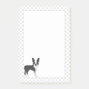 Schwarz-weißer Boston-Terrier-Cartoon-Hund & Pfote Post-it Klebezettel