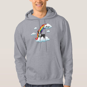 Schwarz-weißer Boston Terrier Regenbogen-Denkmal Hoodie