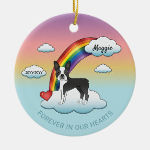 Schwarz-weißer Boston Terrier Regenbogen-Denkmal Keramik Ornament