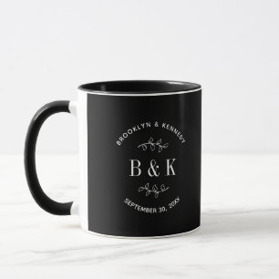Schwarz-weißer botanischer Hochzeitsname Tasse