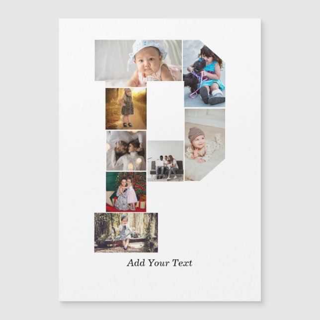 Schwarz-weißer Buchstabe P Foto-Collage Magnetkarte (Vorderseite)