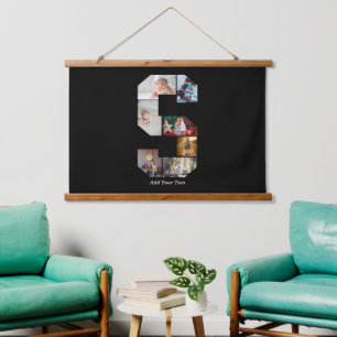Schwarz-weißer Buchstaben-S-Foto-Collage Wandteppich Mit Holzrahmen