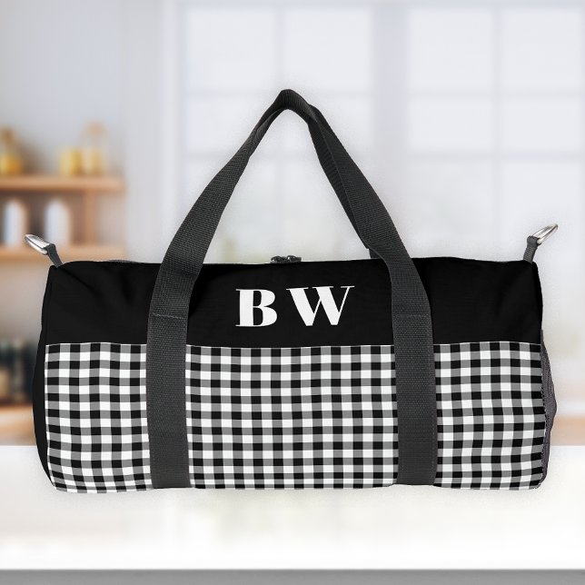 Schwarz-weißer Buffalo-Karo Kariert Bold Monogram Duffle Bag (Von Creator hochgeladen)