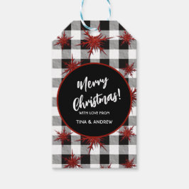 Schwarz-weißer Buffalo Karo Roter Glitzer Schneefl Geschenkanhänger