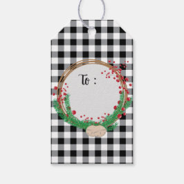 Schwarz-weißer Buffalo Karo und Berries Weihnachte Geschenkanhänger