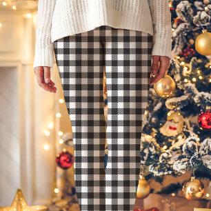 Schwarz-weißer Buffalo-Karo-Weihnachten Leggings