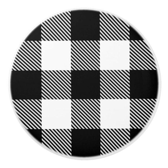 Schwarz-weißer Büffel kariert mit Twill Keramikknauf (Vorderseite)