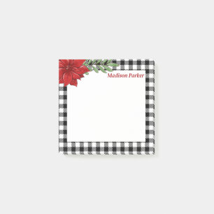 Schwarz-weißer Büffel-Kariert mit Weihnachtsstern  Post-it Klebezettel