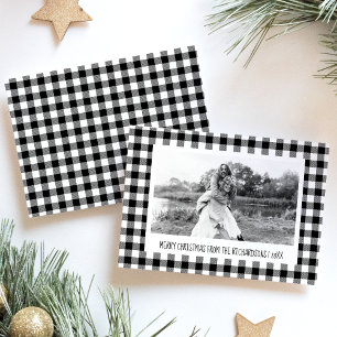 Schwarz-weißer Büffel-Karo-Weihnachtsfoto Feiertagskarte