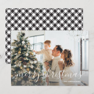 Schwarz-weißer Büffel-Karo-Weihnachtsgruß Feiertagskarte