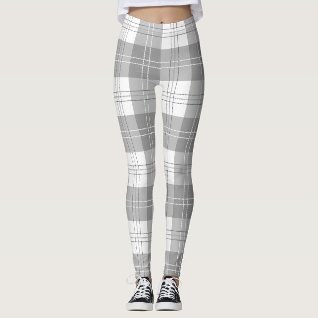 Schwarz-weißer Büffel-Karostoff Leggings (Vorderseite)