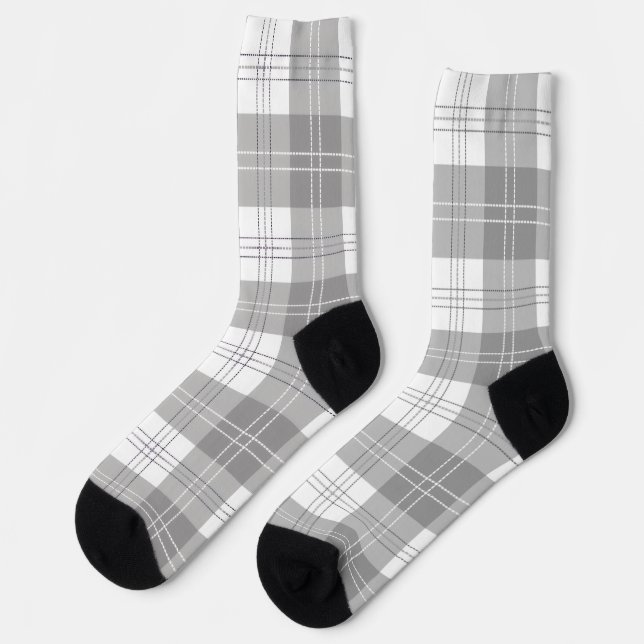 Schwarz-weißer Büffel-Karostoff Socken (Linkes Detail)