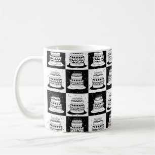Schwarz-weißer Cake-Checker-Blockdruck Kaffeetasse