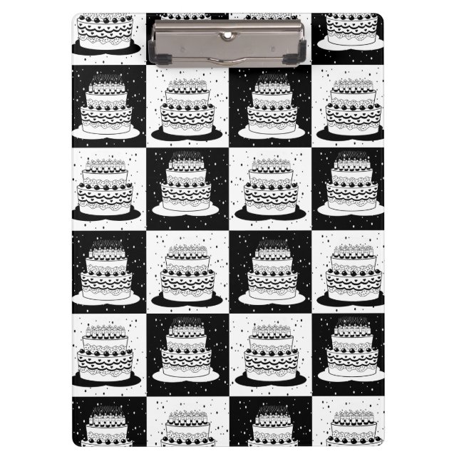 Schwarz-weißer Cake-Checker-Blockdruck Klemmbrett (Vorderseite)