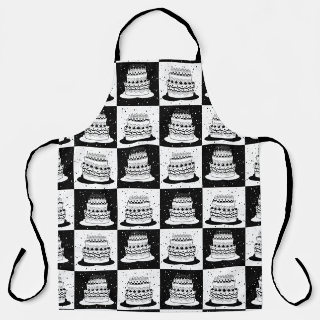 Schwarz-weißer Cake-Checker-Blockdruck Schürze (Vorderseite)