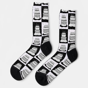 Schwarz-weißer Cake-Checker-Blockdruck Socken