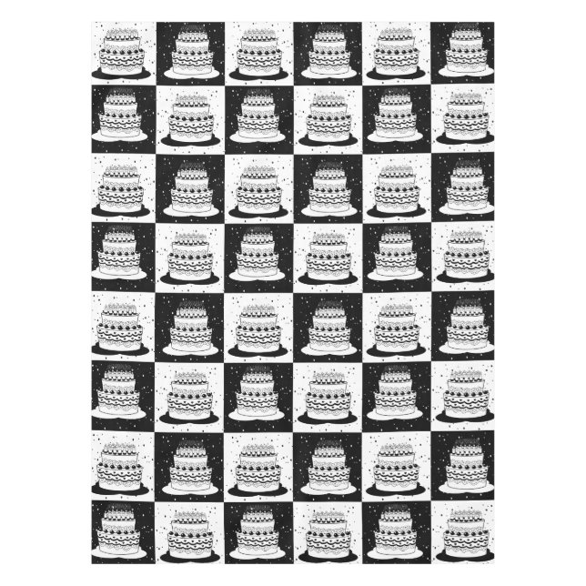 Schwarz-weißer Cake-Checker-Blockdruck Tischdecke (Vorderseite)