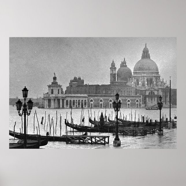 Schwarz-weißer Canal Grande Venedig Italien Reisep Poster (Vorne)