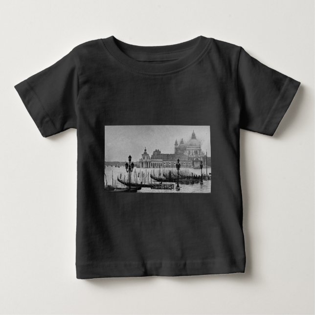 Schwarz-weißer Canal Venedig Italien Reisen Baby T-shirt (Vorderseite)