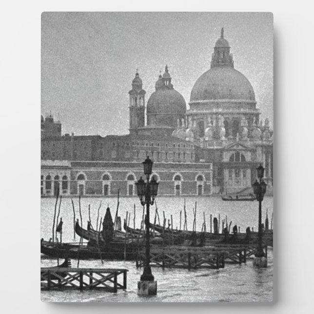Schwarz-weißer Canal Venedig Italien Reisen Fotoplatte (Vorderseite)