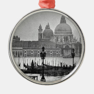 Schwarz-weißer Canal Venedig Italien Reisen Ornament Aus Metall