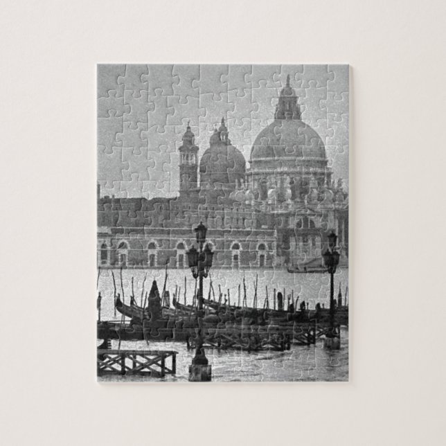 Schwarz-weißer Canal Venedig Italien Reisen Puzzle (Vertikal)