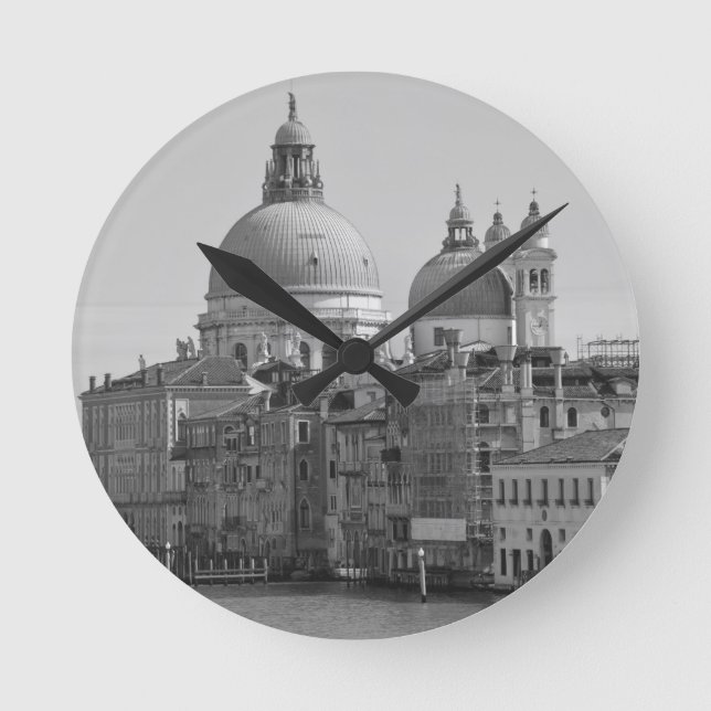Schwarz-weißer Canal Venedig Italien Reisen Runde Wanduhr (Vorderseite)