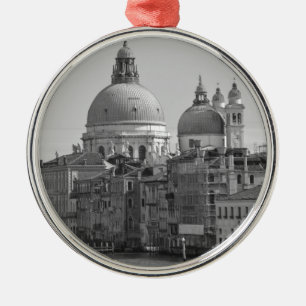 Schwarz-weißer Canal Venedig Italien Reisen Silbernes Ornament