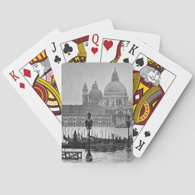 Schwarz-weißer Canal Venedig Italien Reisen Spielkarten (Rückseite)
