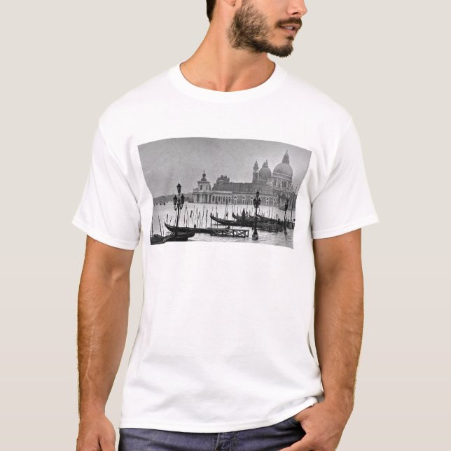 Schwarz-weißer Canal Venedig Italien Reisen T-Shirt (Vorderseite)