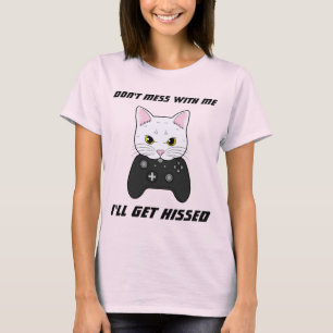 Schwarz-weißer Cartoon Controller Gamer Cat T-Shirt