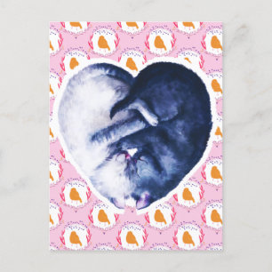 Schwarz-weißer Cat Bird-Liebe Feiertagspostkarte