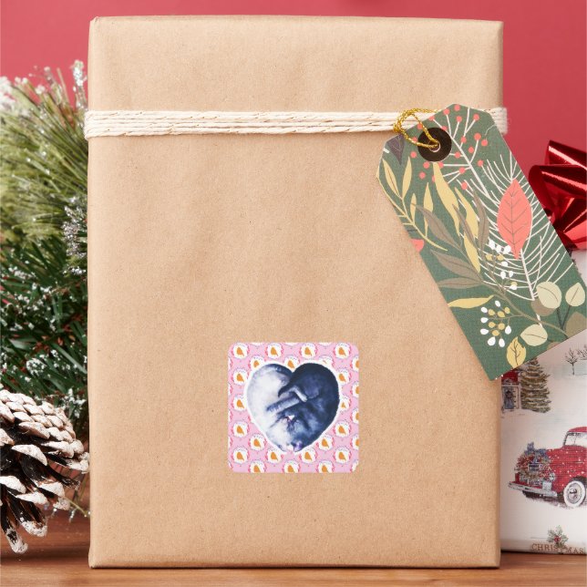 Schwarz-weißer Cat Bird-Liebe Quadratischer Aufkleber (Feiertag)