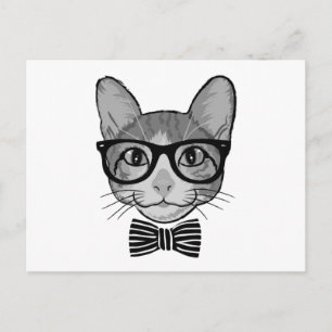 Schwarz-weißer Cat-Hipster mit Bow-Krawatte Postkarte