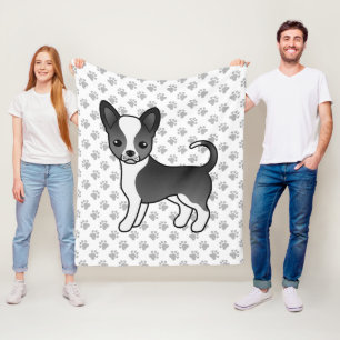 Schwarz-weißer Chihuahua-Hund mit glattem Fell & P Fleecedecke