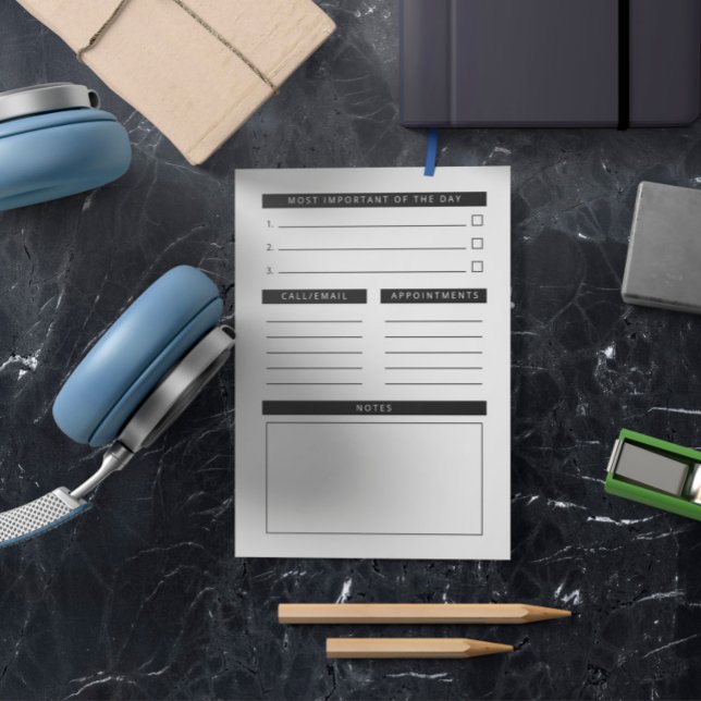 Schwarz-weißer Clean Daily Planer Post-it Klebezettel (Von Creator hochgeladen)