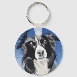 Schwarz-weißer Collie Schlüsselanhänger