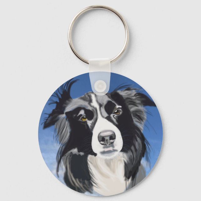 Schwarz-weißer Collie   Schlüsselanhänger (Vorderseite)