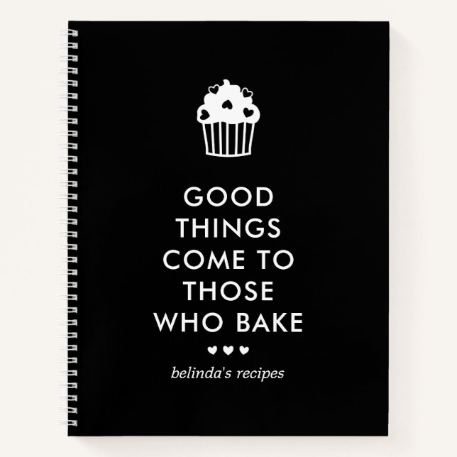 Schwarz-weißer Cupcake Gutes Backen Rezept Notizbuch (Vorderseite)
