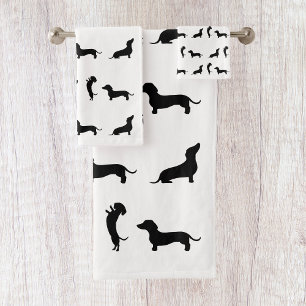 Schwarz-weißer Dachshund Badhandtuch Set