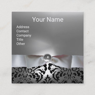 SCHWARZ-WEISSER DAMASK RIBBON, GRAMM GEMSTONE-MONO QUADRATISCHE VISITENKARTE