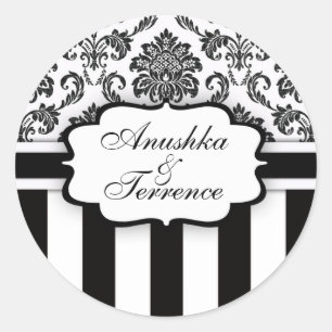 Schwarz-weißer Damask Stripe Wedding Sticker