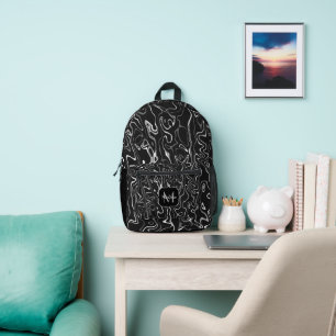 Schwarz-weißer Damaskus abstrakte Monogramm Bedruckter Rucksack