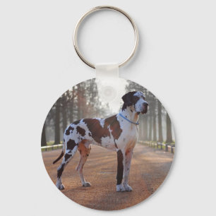 Schwarz-weißer Deutsche Dogge Schlüsselanhänger