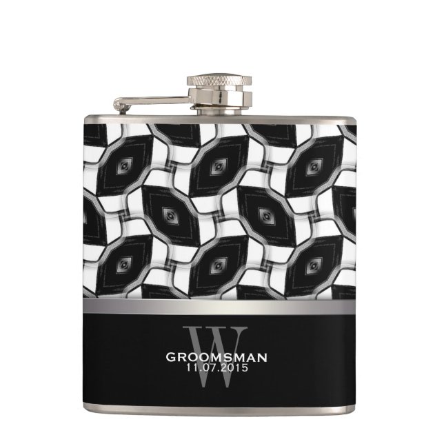 Schwarz-weißer Diamond Eye Muster Memento Hip Flas Flachmann (Vorderseite)